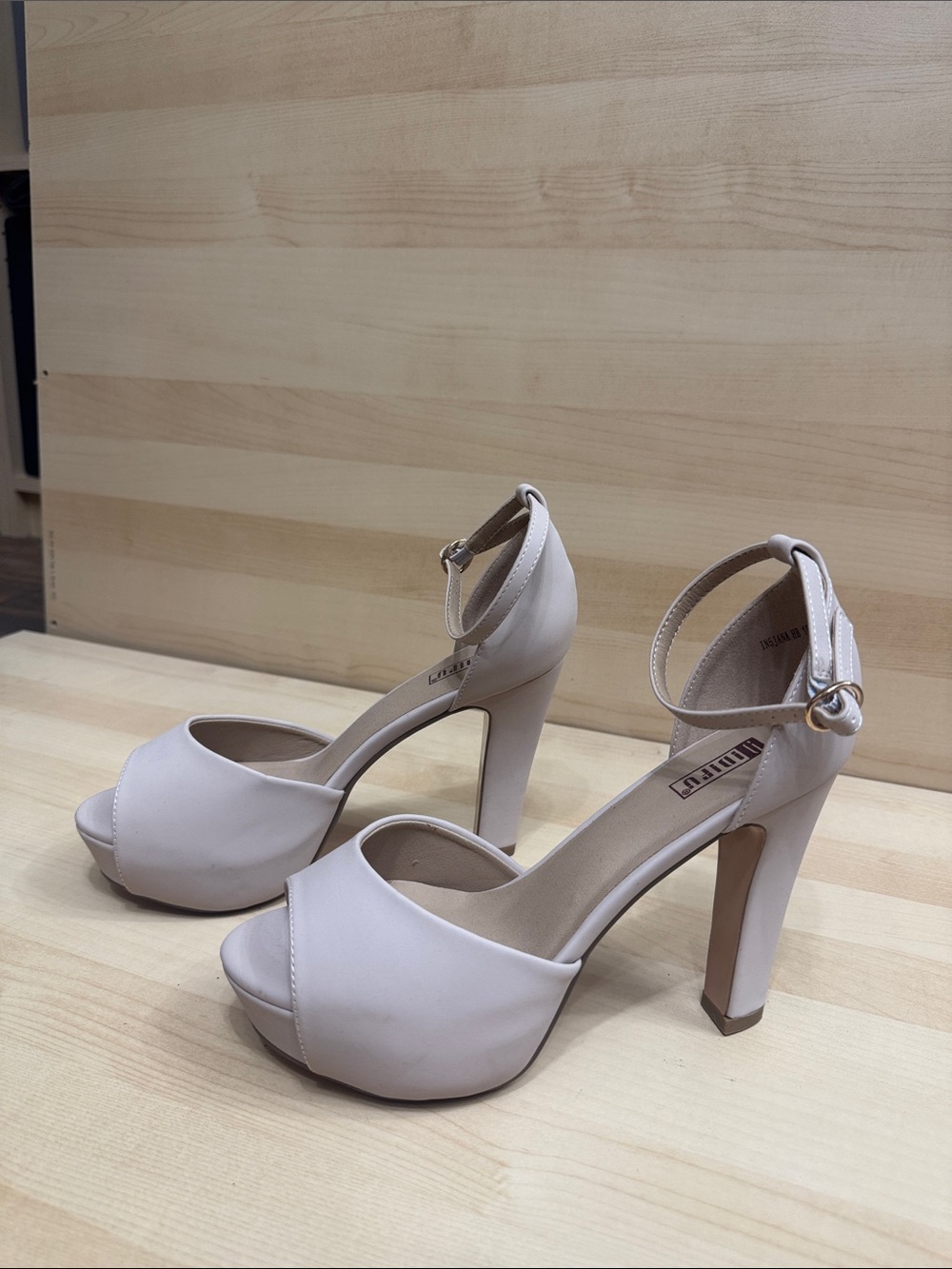 IDIFU Beige Peep-Toe Ankle-Strap Platform Heels